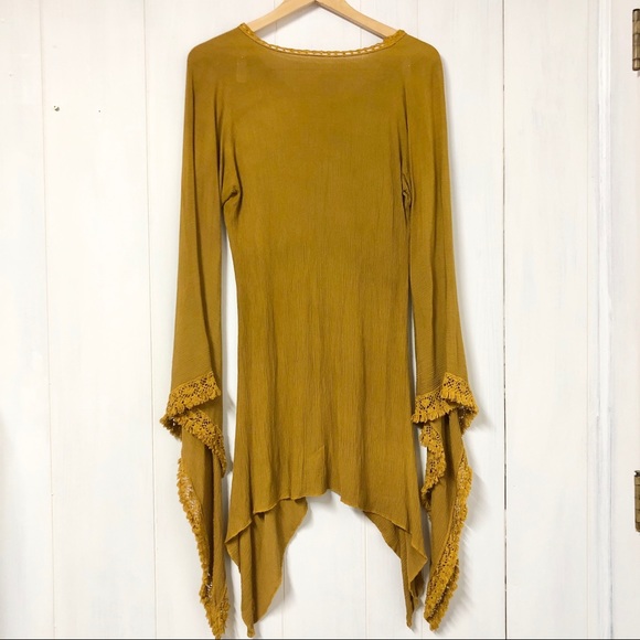 Boho Mustard Long Sleeve Tunic w Fringe Detail - Picture 5 of 5